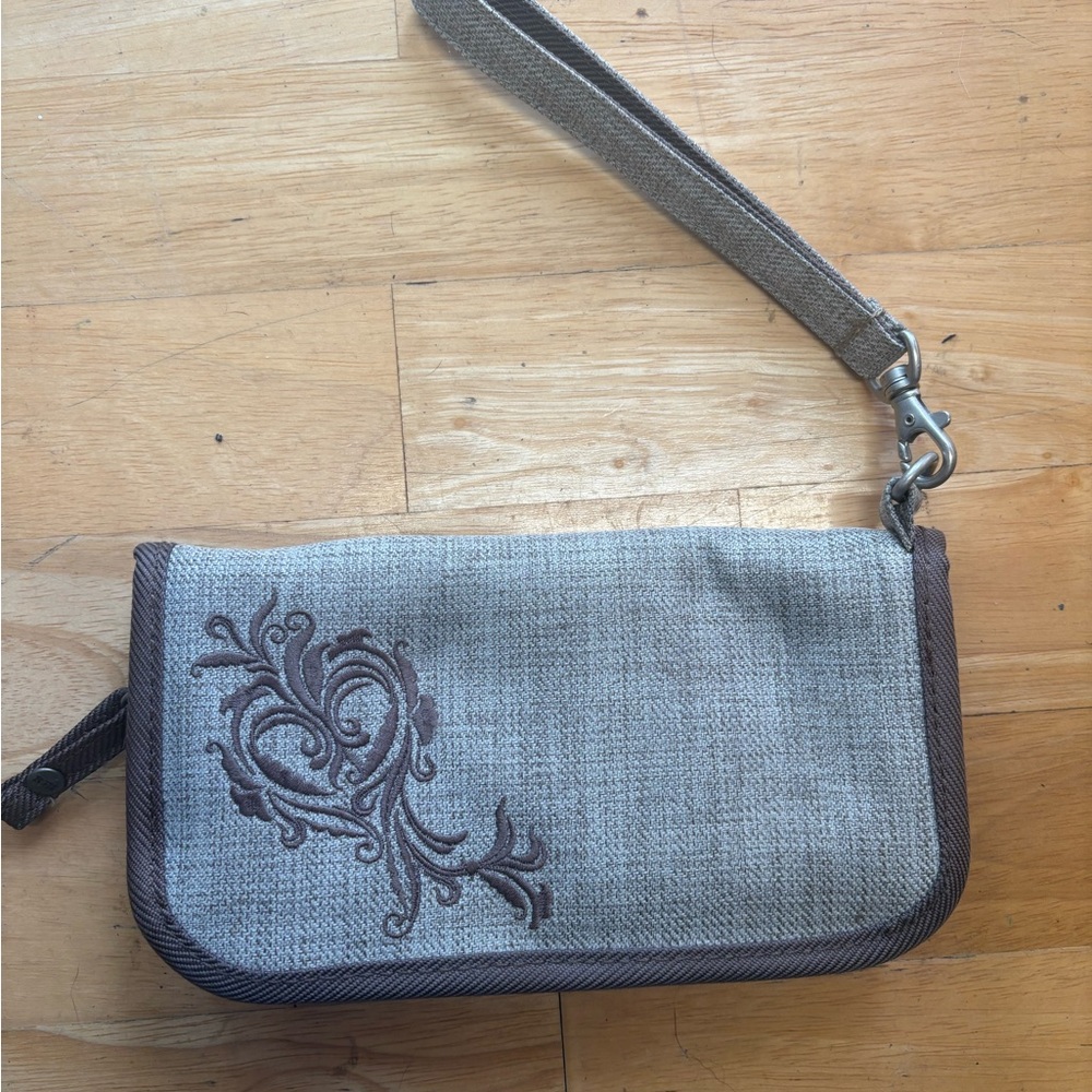 Women's Gray Embroidered Wristlet wallet clutch REI